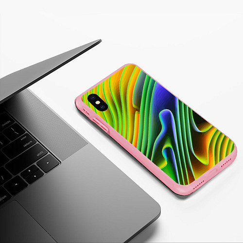 Чехол iPhone XS Max матовый Цветные неоновые полосы Абстракция Color neon patt / 3D-Баблгам – фото 3