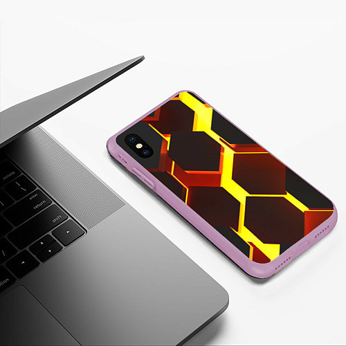 Чехол iPhone XS Max матовый Лавовые Соты 3D / 3D-Сиреневый – фото 3