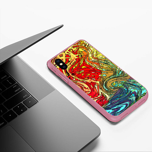 Чехол iPhone XS Max матовый Хаотичные линии Abstract pattern / 3D-Малиновый – фото 3