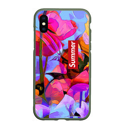 Чехол iPhone XS Max матовый Красочный летний цветочный паттерн Summer color pa, цвет: 3D-темно-зеленый