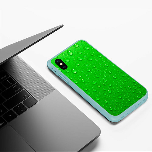 Чехол iPhone XS Max матовый Зеленый фон с росой / 3D-Мятный – фото 3