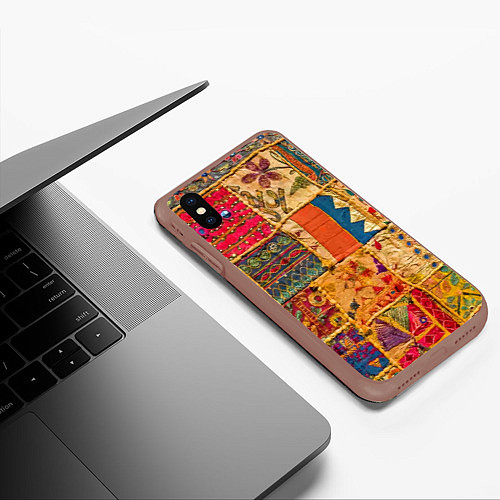 Чехол iPhone XS Max матовый Пэчворк Лоскутное одеяло Patchwork Quilt / 3D-Коричневый – фото 3