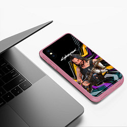 Чехол iPhone XS Max матовый Johnny гитарист cyberpunk2077, цвет: 3D-малиновый — фото 2