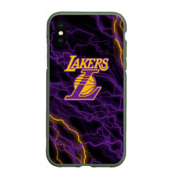 Чехол iPhone XS Max матовый Лейкерс Lakers яркие молнии, цвет: 3D-темно-зеленый