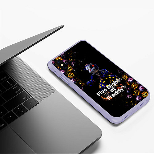 Чехол iPhone XS Max матовый Five Nights at Freddys Луна паттерн / 3D-Светло-сиреневый – фото 3