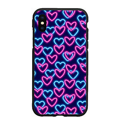 Чехол iPhone XS Max матовый Неоновые сердца, паттерн, цвет: 3D-черный