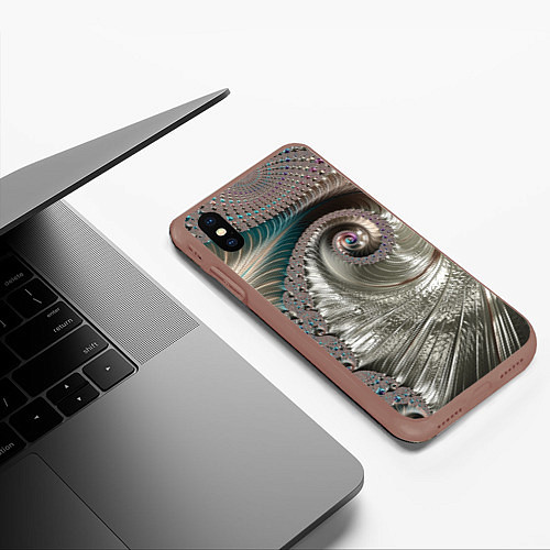 Чехол iPhone XS Max матовый Fractal pattern Spiral Серебристый фрактал спираль / 3D-Коричневый – фото 3