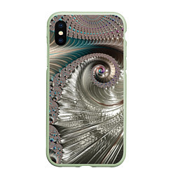 Чехол iPhone XS Max матовый Fractal pattern Spiral Серебристый фрактал спираль, цвет: 3D-салатовый