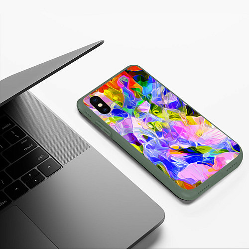 Чехол iPhone XS Max матовый Красочный цветочный узор Весна - Лето 2023 Colorfu / 3D-Темно-зеленый – фото 3