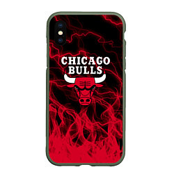 Чехол iPhone XS Max матовый CHICAGO BULLS ЧИКАГО БУЛЛС МОЛНИИ, цвет: 3D-темно-зеленый