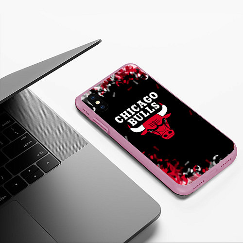 Чехол iPhone XS Max матовый Чикаго Буллз Chicago Bulls Огонь / 3D-Розовый – фото 3