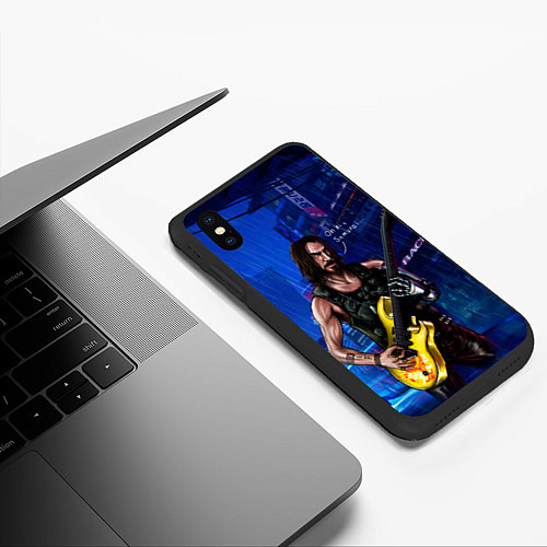 Чехол iPhone XS Max матовый Гитарист Johnny cyberpunk2077 / 3D-Черный – фото 3