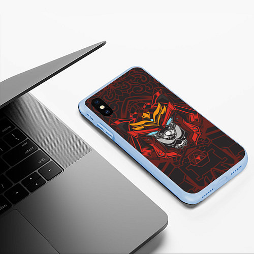 Чехол iPhone XS Max матовый Голова кота-самурая / 3D-Голубой – фото 3