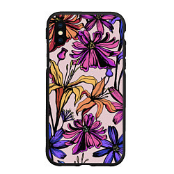 Чехол iPhone XS Max матовый Цветы Разноцветные, цвет: 3D-черный