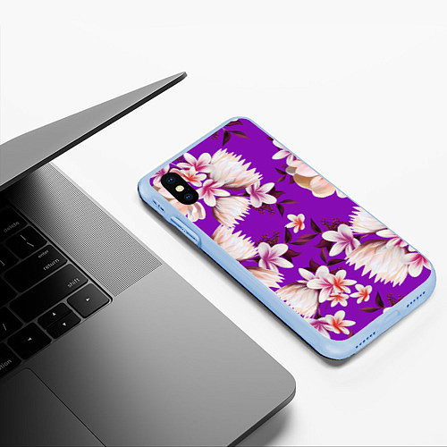 Чехол iPhone XS Max матовый Цветы Фиолетовый Цветок / 3D-Голубой – фото 3