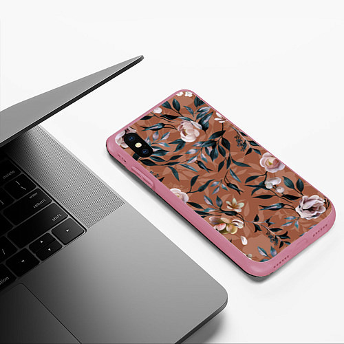 Чехол iPhone XS Max матовый Цветы Сад Кирпичного Цвета / 3D-Малиновый – фото 3