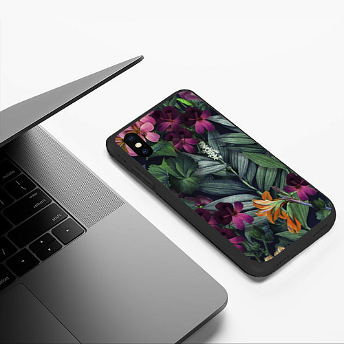 Чехол iPhone XS Max матовый Цветы Ночные / 3D-Черный – фото 3