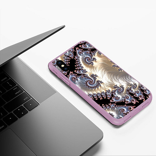 Чехол iPhone XS Max матовый Авангардный фрактальный паттерн Avant-garde fracta / 3D-Сиреневый – фото 3