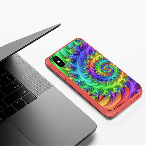 Чехол iPhone XS Max матовый Красочная фрактальная спираль Узор Colorful fracta / 3D-Красный – фото 3