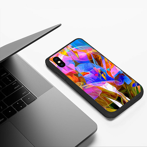 Чехол iPhone XS Max матовый Красочный цветочный паттерн Лето Colorful floral p / 3D-Черный – фото 3