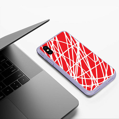 Чехол iPhone XS Max матовый Белые линии на красном фоне Абстракция / 3D-Светло-сиреневый – фото 3