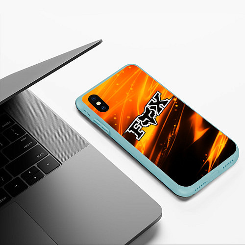 Чехол iPhone XS Max матовый FOX RACING - ФОКС СИЯНИЕ / 3D-Мятный – фото 3