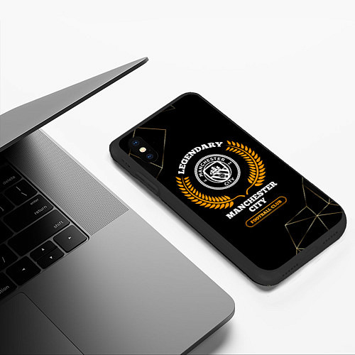 Чехол iPhone XS Max матовый Лого Manchester City и надпись Legendary Football / 3D-Черный – фото 3