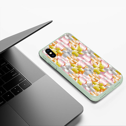 Чехол iPhone XS Max матовый Абстрактные узоры цветы / 3D-Салатовый – фото 3
