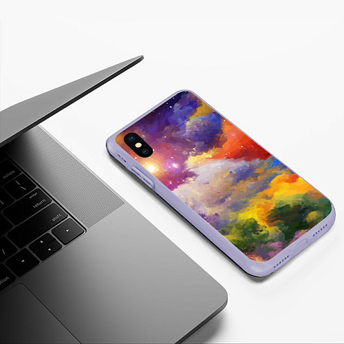 Чехол iPhone XS Max матовый Красочный горный пейзаж Грузия Colorful mountain l / 3D-Светло-сиреневый – фото 3