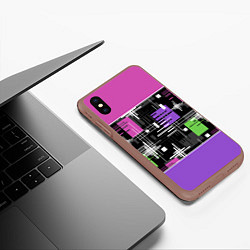 Чехол iPhone XS Max матовый Розово-фиолетовый геометрические фигуры и полосы, цвет: 3D-коричневый — фото 2