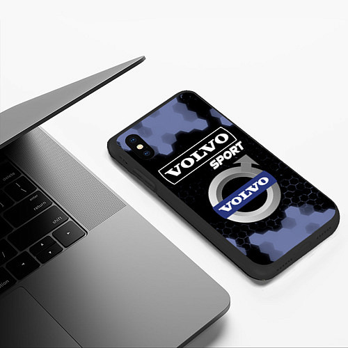 Чехол iPhone XS Max матовый VOLVO Sport Соты / 3D-Черный – фото 3