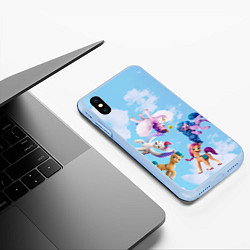 Чехол iPhone XS Max матовый My Little Pony летают в облаках, цвет: 3D-голубой — фото 2