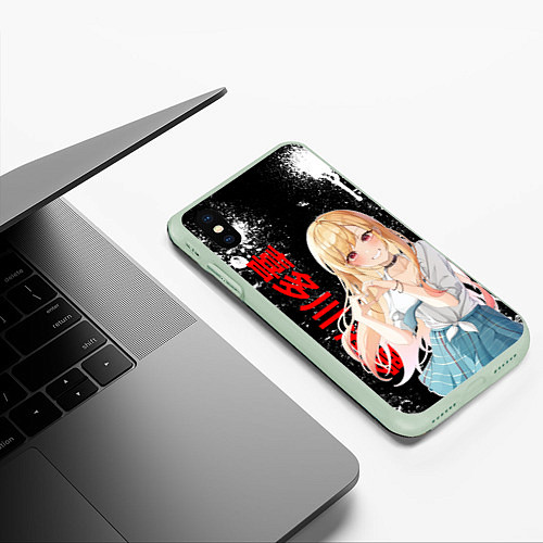 Чехол iPhone XS Max матовый МАРИН КИТАГАВА - БРЫЗГИ КРАСКИ / 3D-Салатовый – фото 3