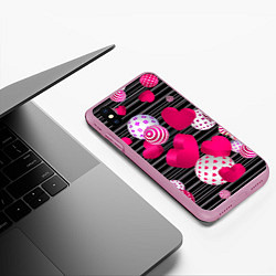 Чехол iPhone XS Max матовый ОПТИЧЕСКАЯ ИЛЛЮЗИЯ ШАРОВ И СЕРДЕЦ, цвет: 3D-розовый — фото 2