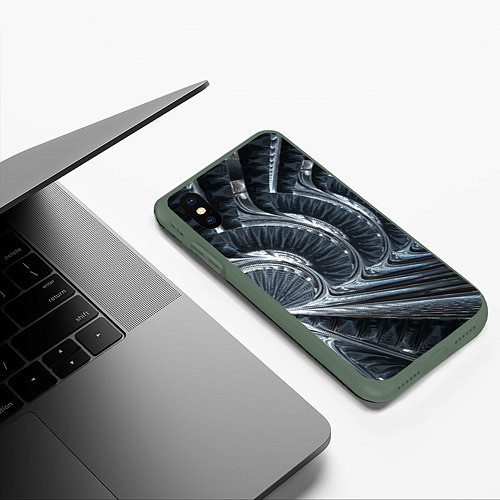 Чехол iPhone XS Max матовый Фрактальный абстрактный паттерн Броня Fractal Abst / 3D-Темно-зеленый – фото 3