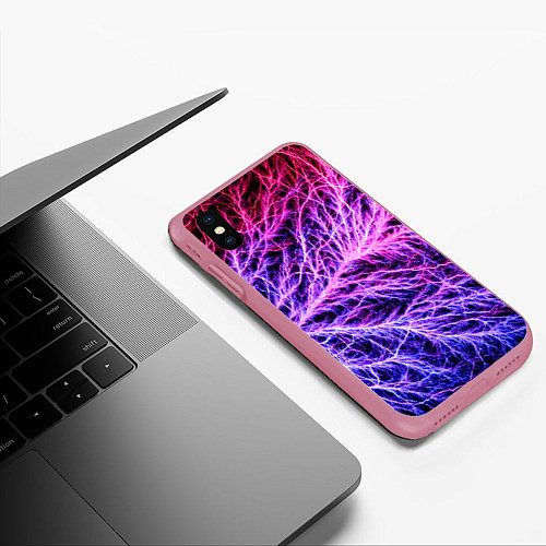 Чехол iPhone XS Max матовый Авангардный неоновый паттерн Мода Avant-garde neon / 3D-Малиновый – фото 3