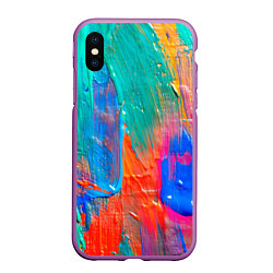 Чехол iPhone XS Max матовый Мазки масляной краски Абстракция Oil Paint Strokes, цвет: 3D-фиолетовый