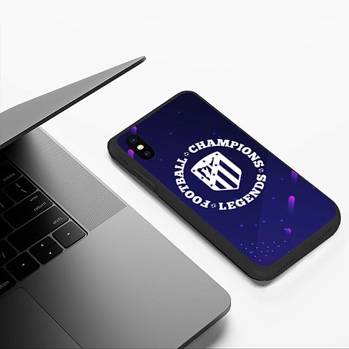 Чехол iPhone XS Max матовый Символ Atletico Madrid и круглая надпись Football / 3D-Черный – фото 3