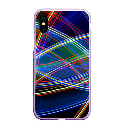 Чехол iPhone XS Max матовый Разноцветные неоновые линии Абстракция Multicolore, цвет: 3D-сиреневый