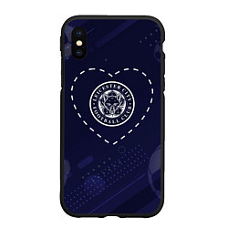 Чехол iPhone XS Max матовый Лого Leicester City в сердечке на фоне мячей, цвет: 3D-черный