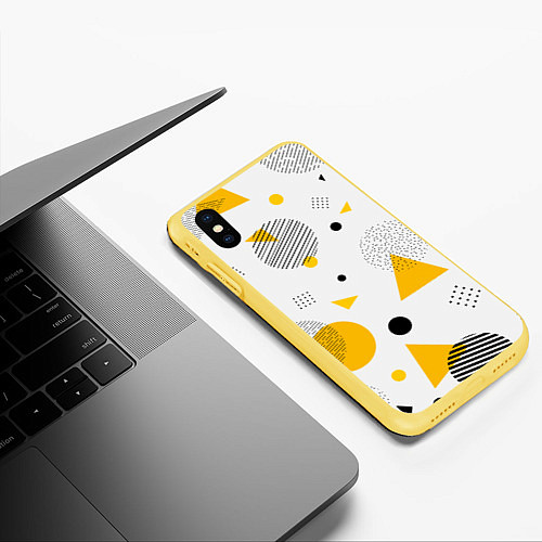 Чехол iPhone XS Max матовый GEOMETRIC INTERWEAVING OF SHAPES / 3D-Желтый – фото 3