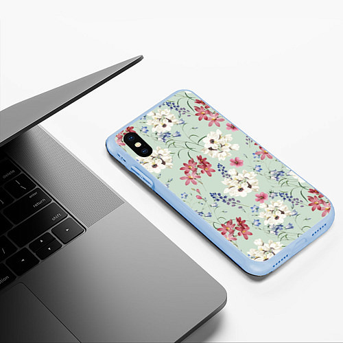 Чехол iPhone XS Max матовый Цветы Зефирантес и Магнолии / 3D-Голубой – фото 3