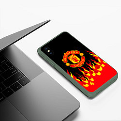 Чехол iPhone XS Max матовый Манчестер юнайтед огонь, цвет: 3D-темно-зеленый — фото 2
