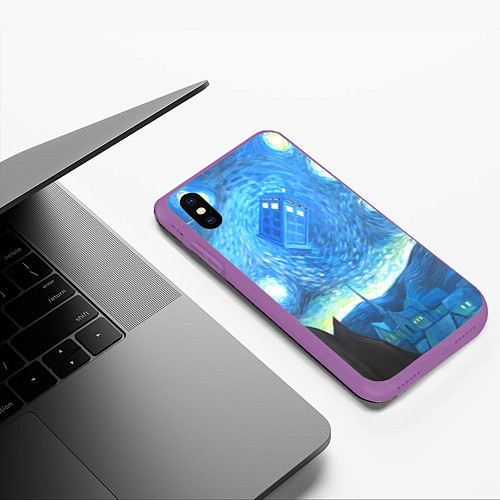 Чехол iPhone XS Max матовый Тардис Ван Гог / 3D-Фиолетовый – фото 3