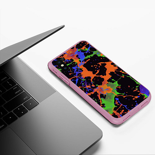 Чехол iPhone XS Max матовый Абстрактный пятнистый узор / 3D-Розовый – фото 3