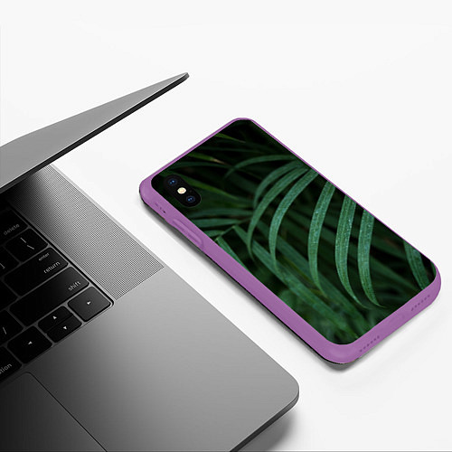 Чехол iPhone XS Max матовый Камуфляж-тропики / 3D-Фиолетовый – фото 3