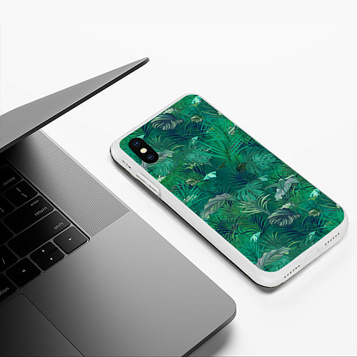 Чехол iPhone XS Max матовый Летняя Зелёная Листва / 3D-Белый – фото 3