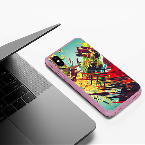 Чехол iPhone XS Max матовый Смелые мазки краски Экспрессионизм Bold strokes of / 3D-Розовый – фото 3