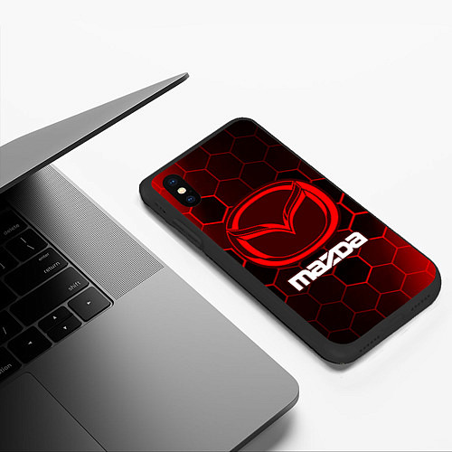 Чехол iPhone XS Max матовый MAZDA Соты / 3D-Черный – фото 3