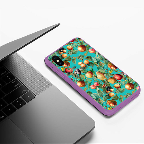 Чехол iPhone XS Max матовый Ассорти Фруктов / 3D-Фиолетовый – фото 3